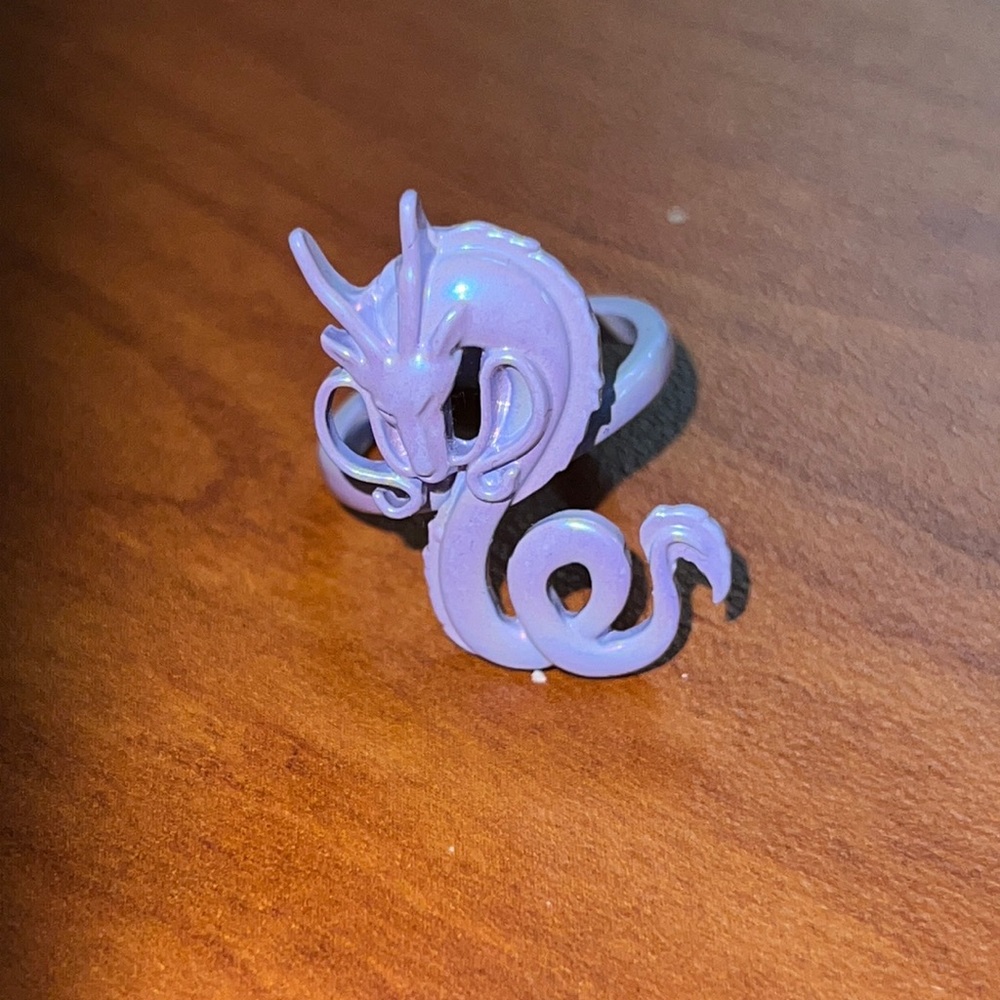 Iridescent lilac purple metal dragon ring